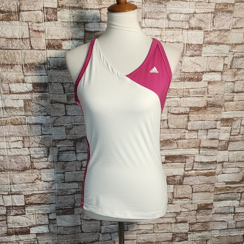 Adidas White and Pink Sports Tank